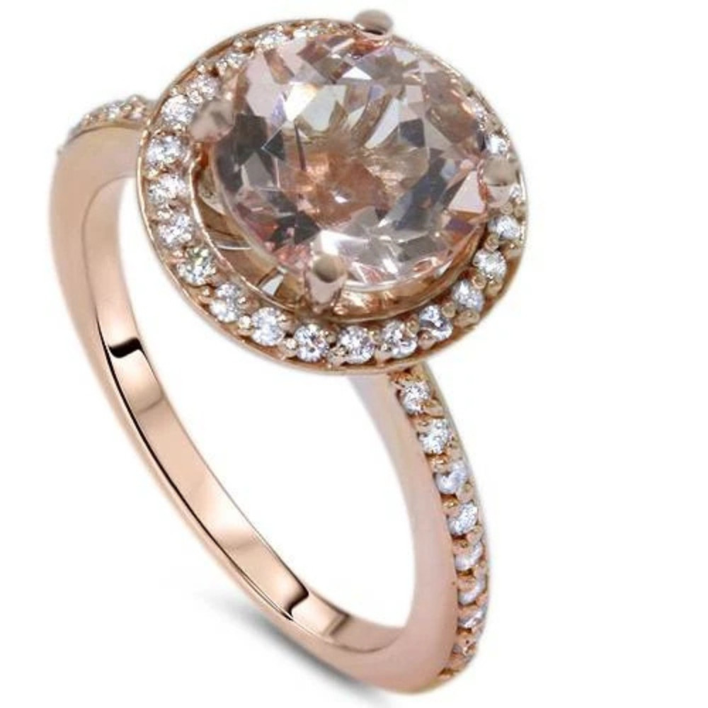 2ct Morganite & Diamond Halo Vintage Antique Engagement Ring 14K Rose Gold (G-H, I1)
