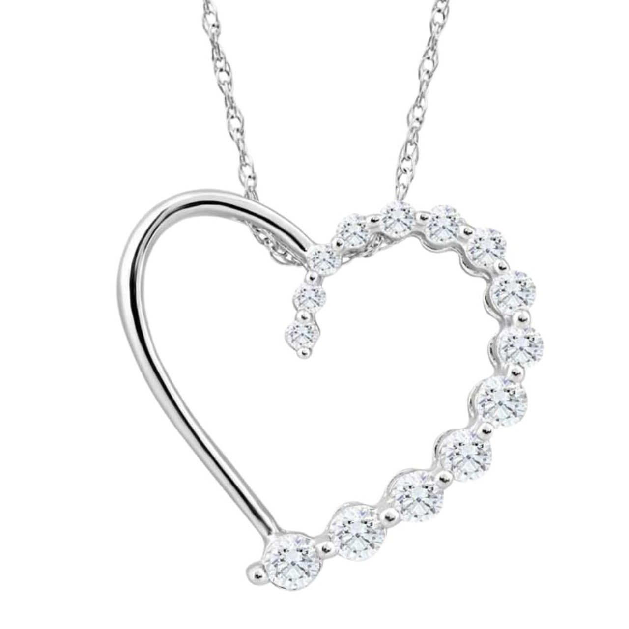 Baguette & Round Diamond Heart Pendant in 14K White Gold (3.00ct)