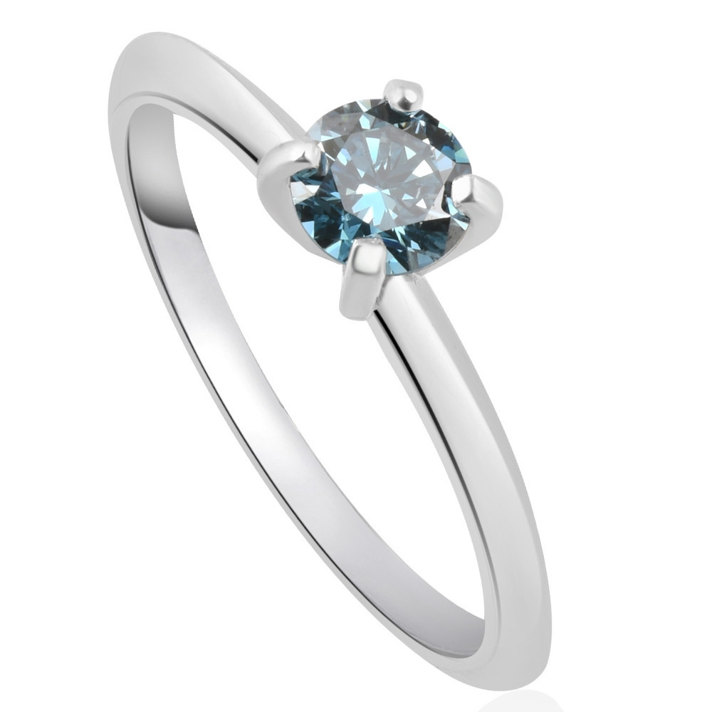 3/8Ct Round Cut Blue Diamond Solitaire Engagement Ring White or Yellow Gold 14k (G-H, VS)