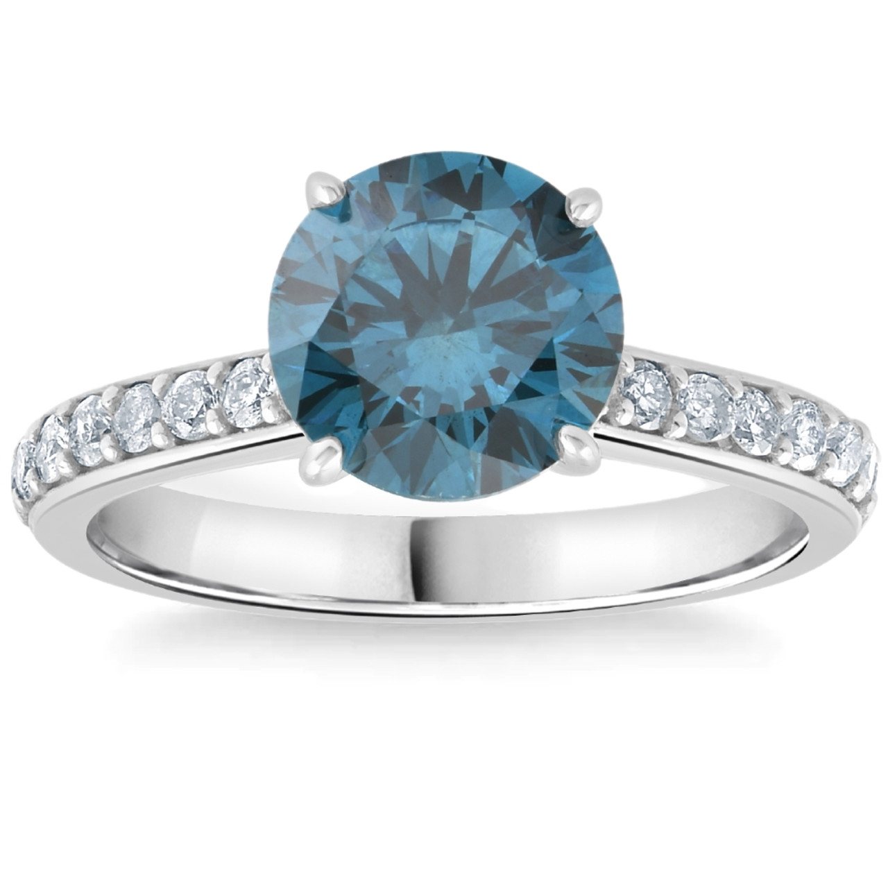 2Ct TW Round Brilliant Cut Blue Diamond Engagement Ring 14k White Gold (G-H, SI) 2Ct TW Round Brilliant Cut Blue Diamond Engagement Ring 14k White Gold (G-H, SI)
