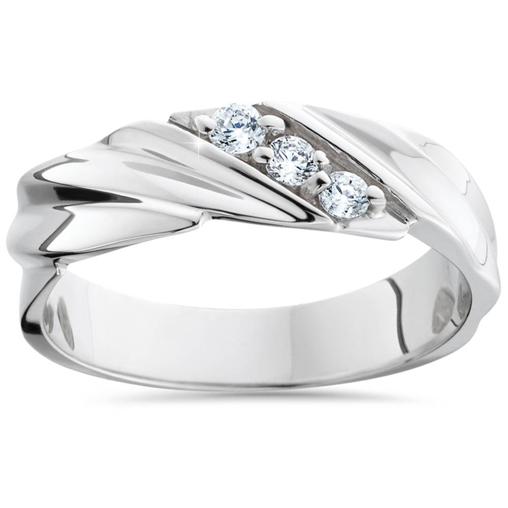 Three Stone Diamond 14K White Gold Wedding Ring (G-H, I2-I3)