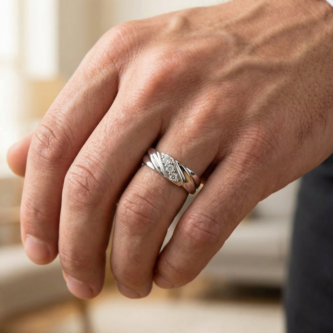 Three Stone Diamond 14K White Gold Wedding Ring (G-H, I2-I3)