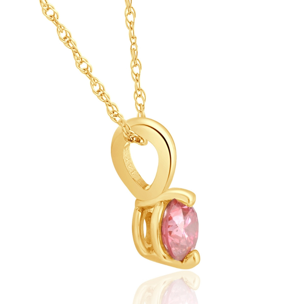 1/4Ct Pink Diamond Solitaire Pendant 14k Yellow Gold 18" Necklace Lab Grown (Pink, VS)