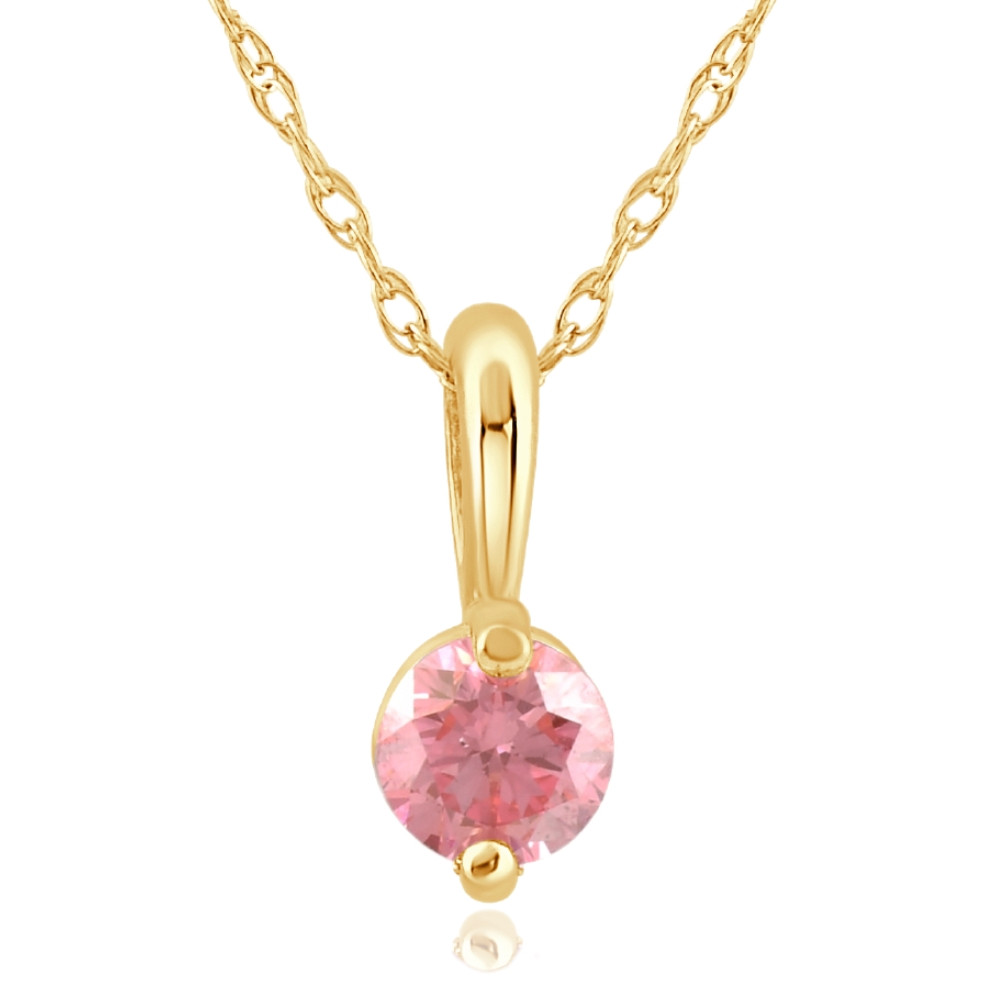 1/4Ct Pink Diamond Solitaire Pendant 14k Yellow Gold 18" Necklace Lab Grown (Pink, VS)