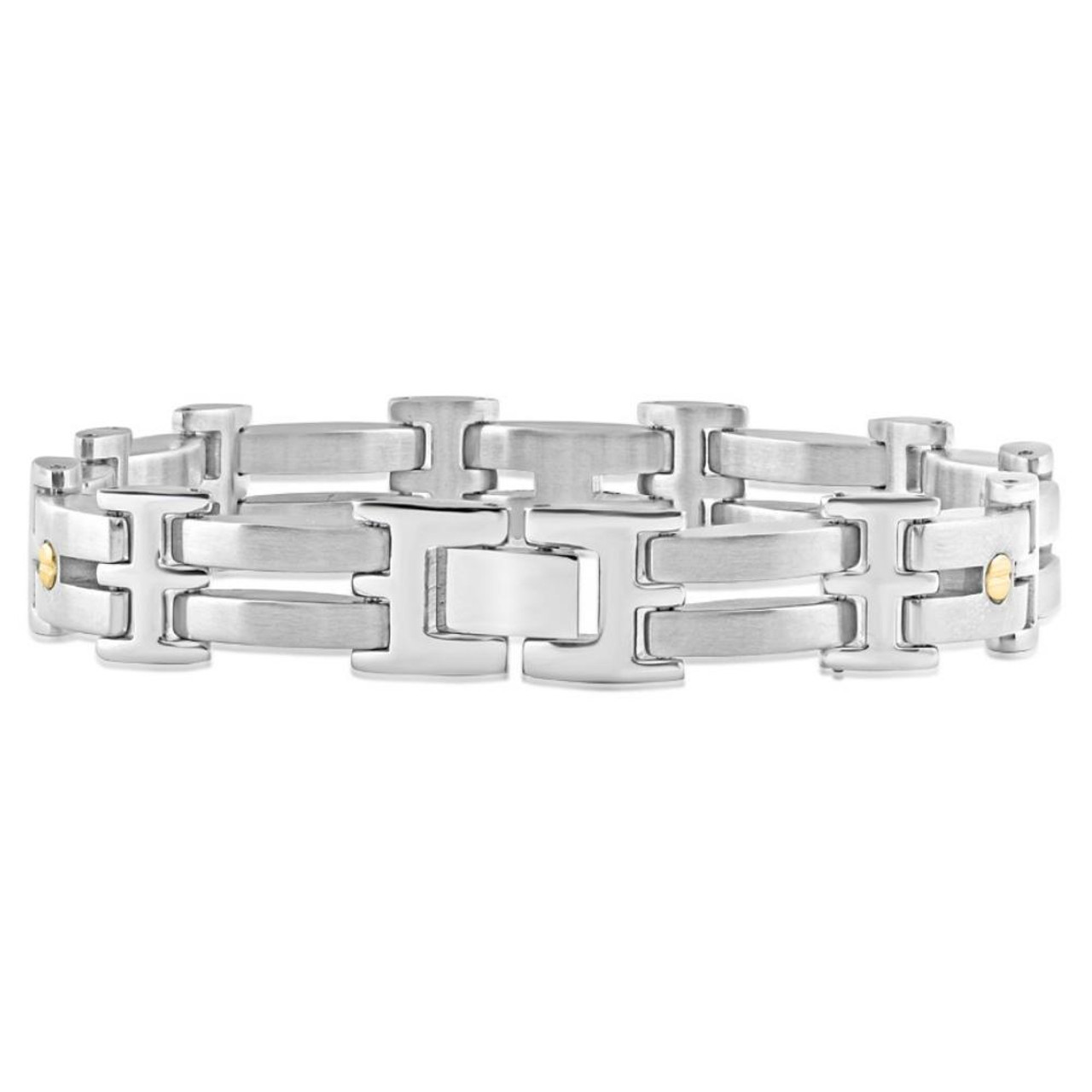 Men's Polished Steel Dark Gold Two Tone Flexible 7.5mm Link  8 " Bracelet Men's Polished Steel Dark Gold Two Tone Flexible 7.5mm Link  8 " Bracelet