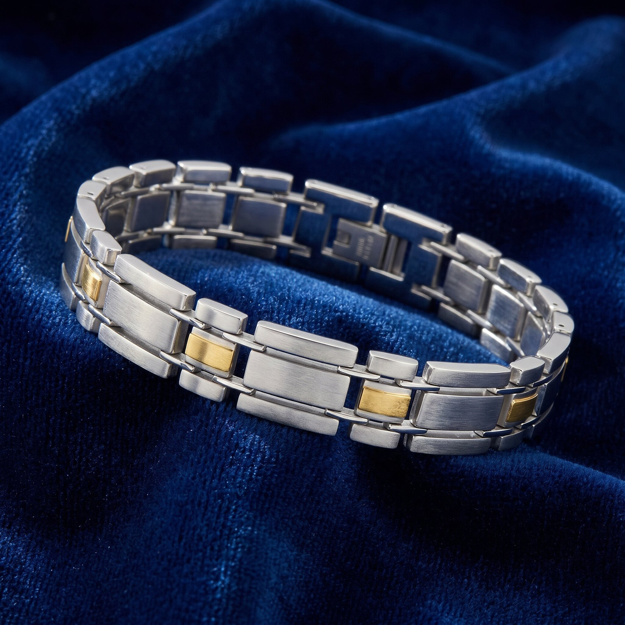 Men's Polished Steel And Dark Gold Two Tone Flexible 12mm Link 8 " Bracelet