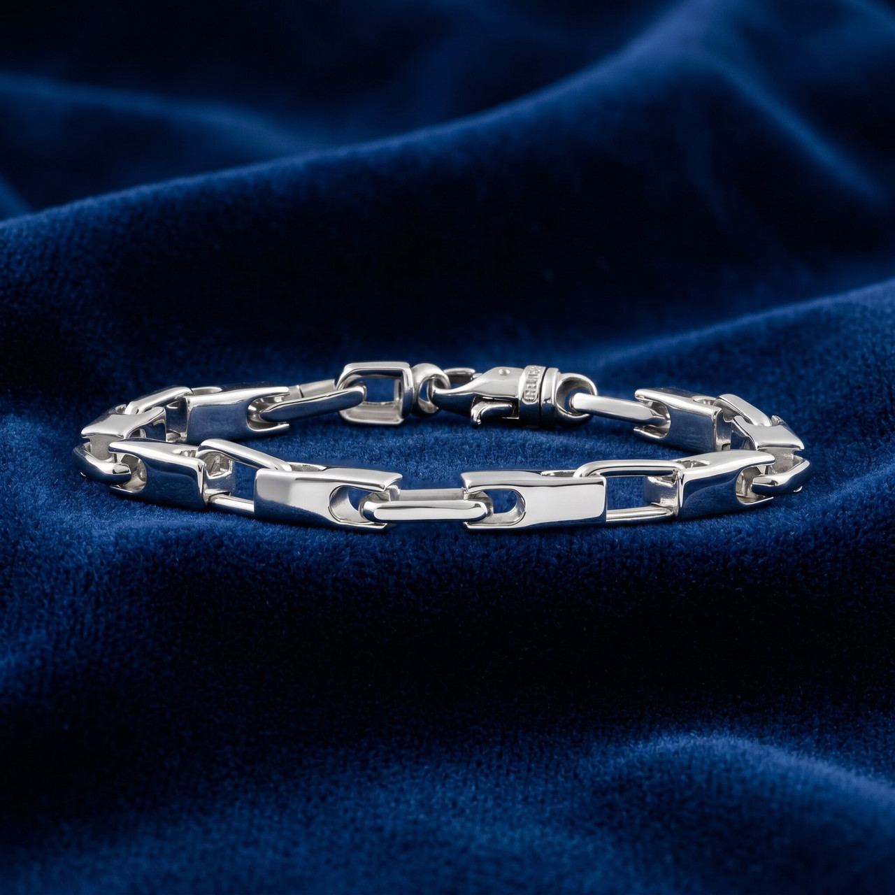 Men's Polished Steel Oval Clasp 6mm Flexible Link  8.5 " Bracelet