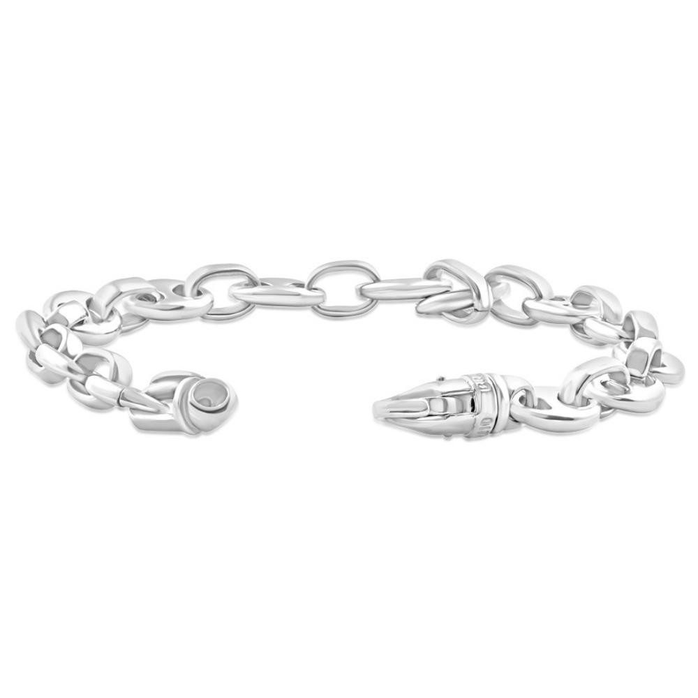 Men's Steel Single Tone Double Hole Oval Clasp 7mm Link  8.5 " Bracelet