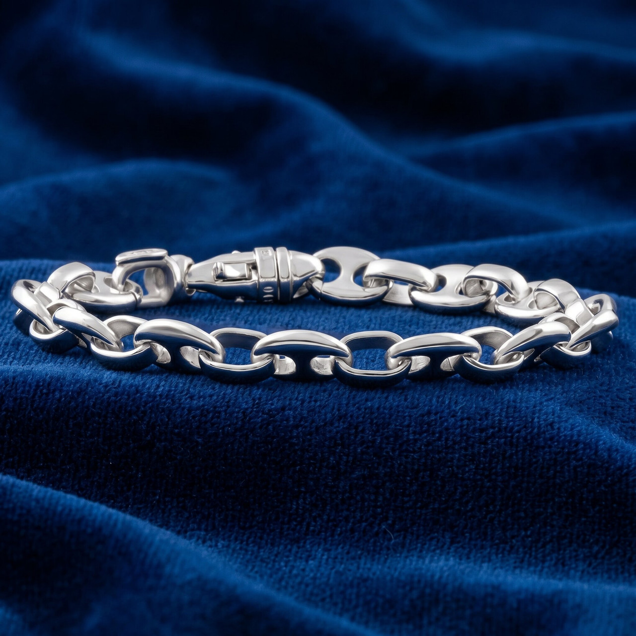 Men's Steel Single Tone Double Hole Oval Clasp 7mm Link 8.5 