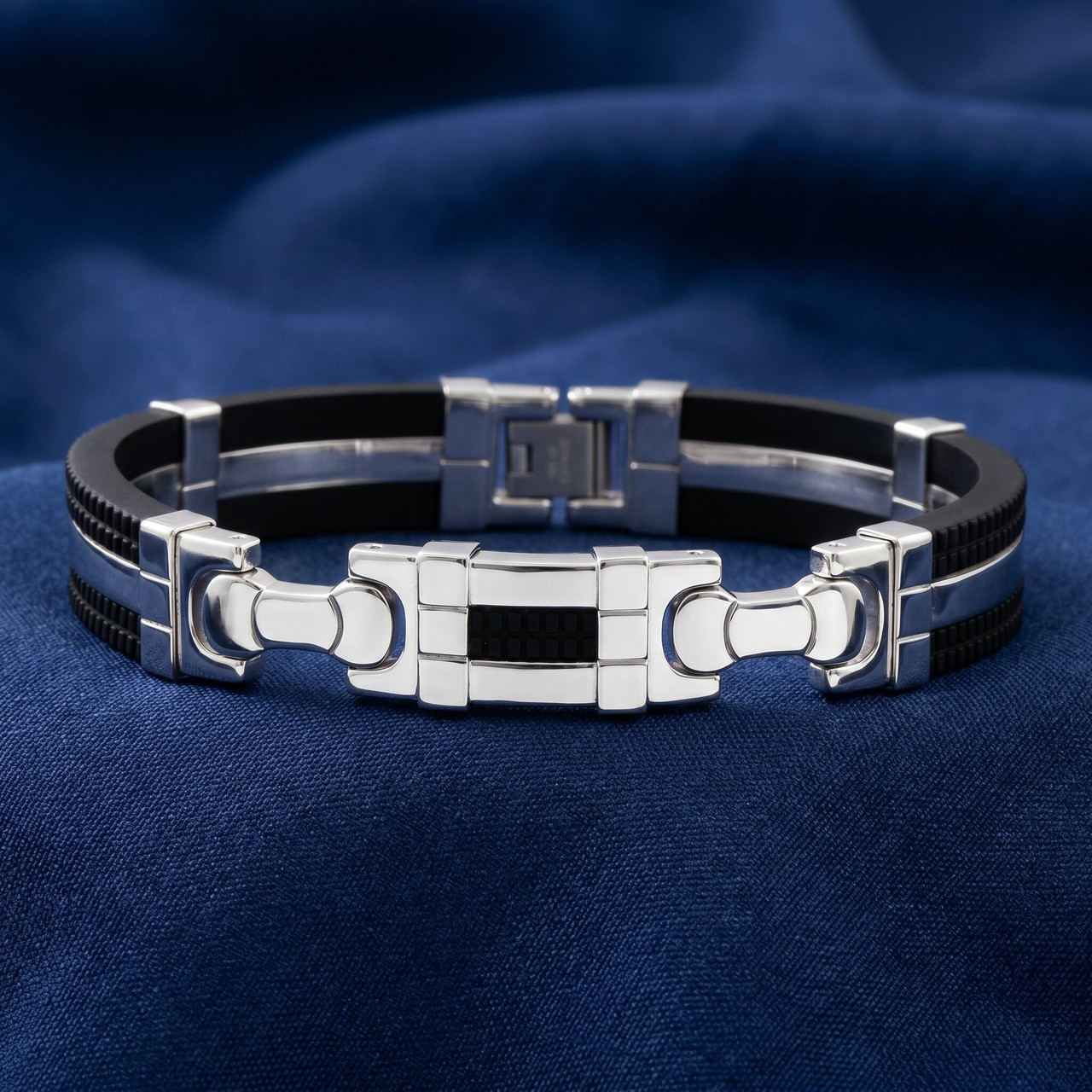 Men's Steel And Black Silicone Two Tone 12.5mm 8 " Bangle Bracelet