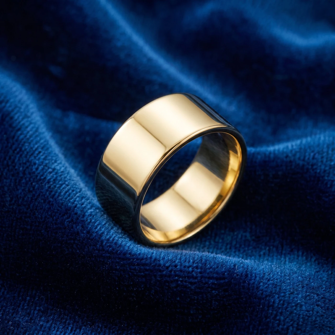 10mm Flat High Polished Wedding Band 14K Yellow Gold