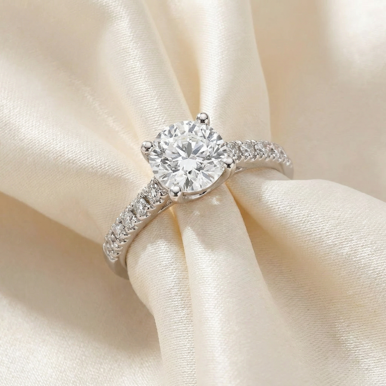 1 3/4Ct Diamond (1 1/2ct center) Engagement Ring 14k White Gold Lab Grown (G-H, VS)