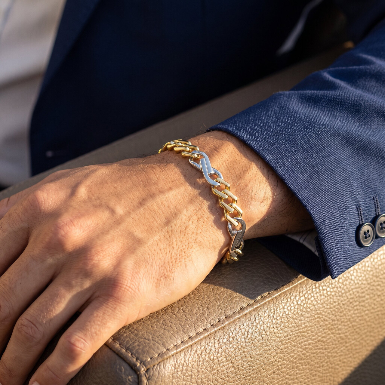Men's Figaro Link 14k Gold (40gram) or Platinum (65gram) 9.5mm Bracelet 8.25"
