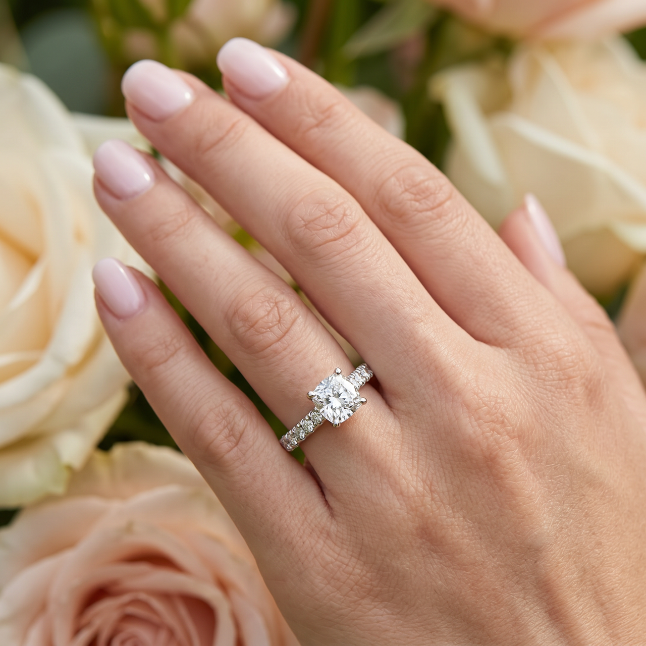 1 1/2 Ct Cushion Diamond Engagement Ring 14k White Gold Lab Grown (G-H, VS2-SI1)