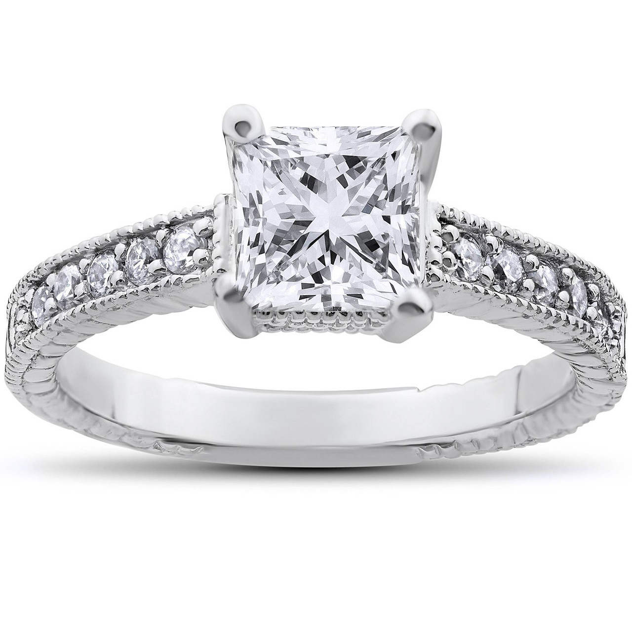 Vintage Princess Cut Real Diamond Engagement Ring 1ct Center Antique Vintage Princess Cut Real Diamond Engagement Ring 1ct Center Antique