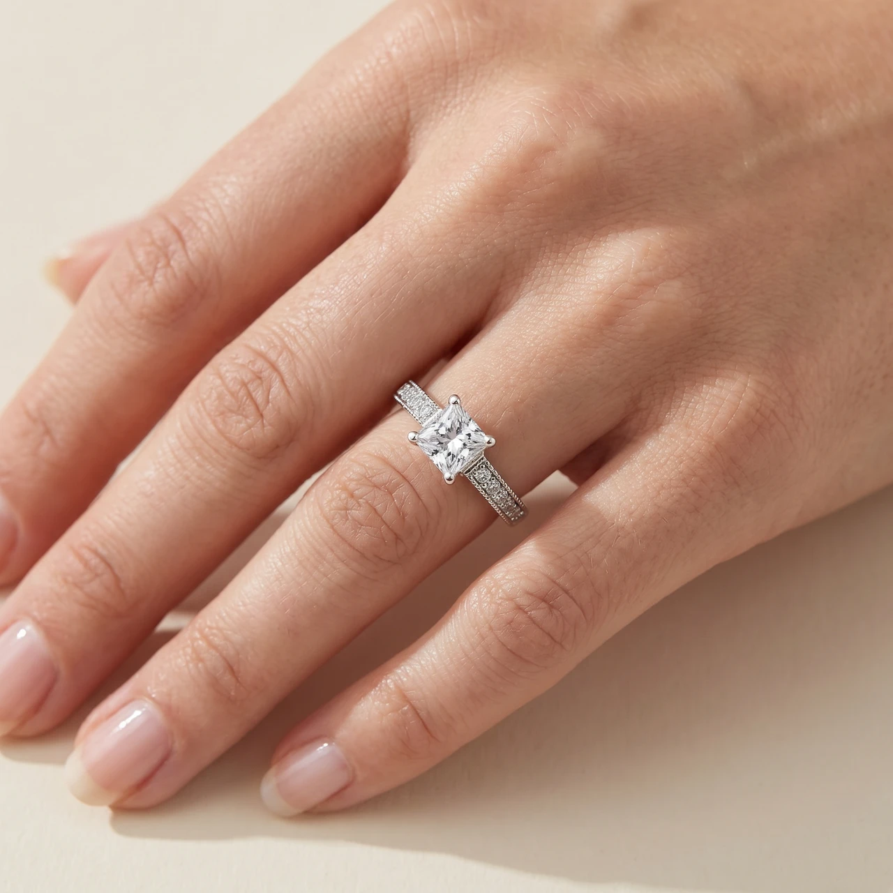 1 1/4Ct Princess Cut Diamond Engagement Ring 14k White Gold Lab Grown (F-G, VS)