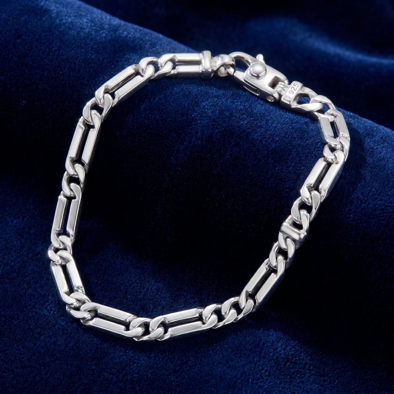 Men's Designer Figaro Link 14k Gold (18gram) or Platinum (29gram) 5.5mm Bracelet 8"