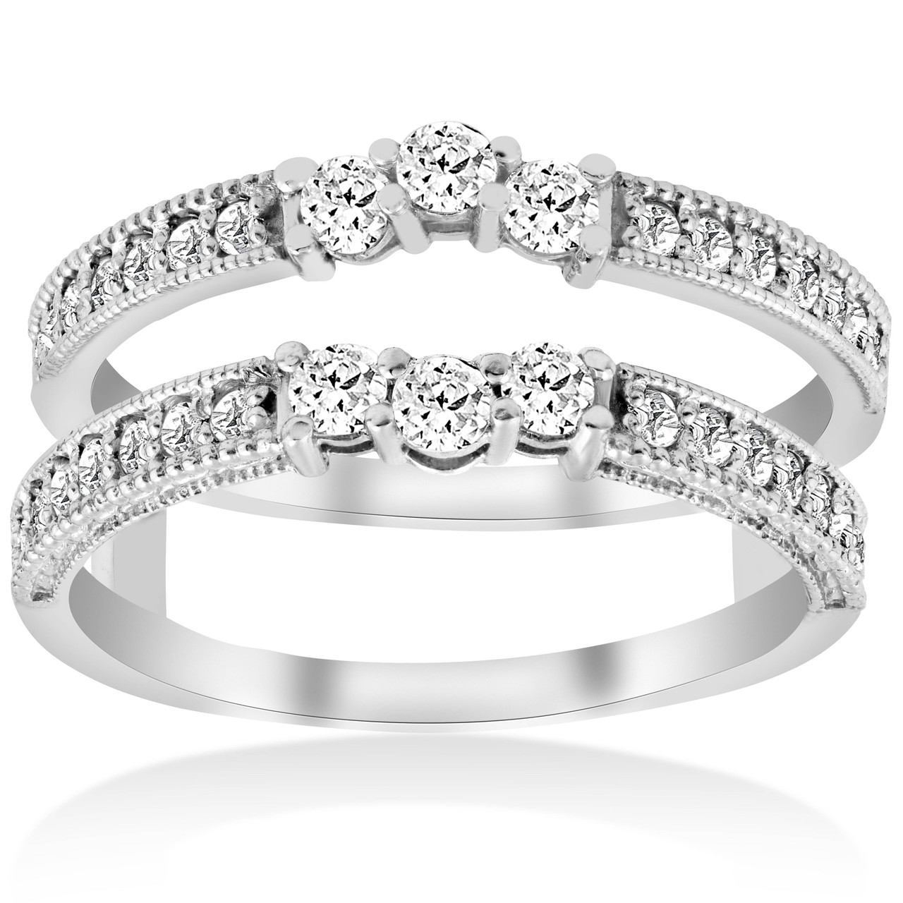 Pair of Diamond Wedding Ring Guards 14K White Gold, Size 6.25