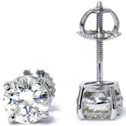 2 ct Round Diamond Screw Back Studs in 14k White Gold Enhanced (H-I, I1)
