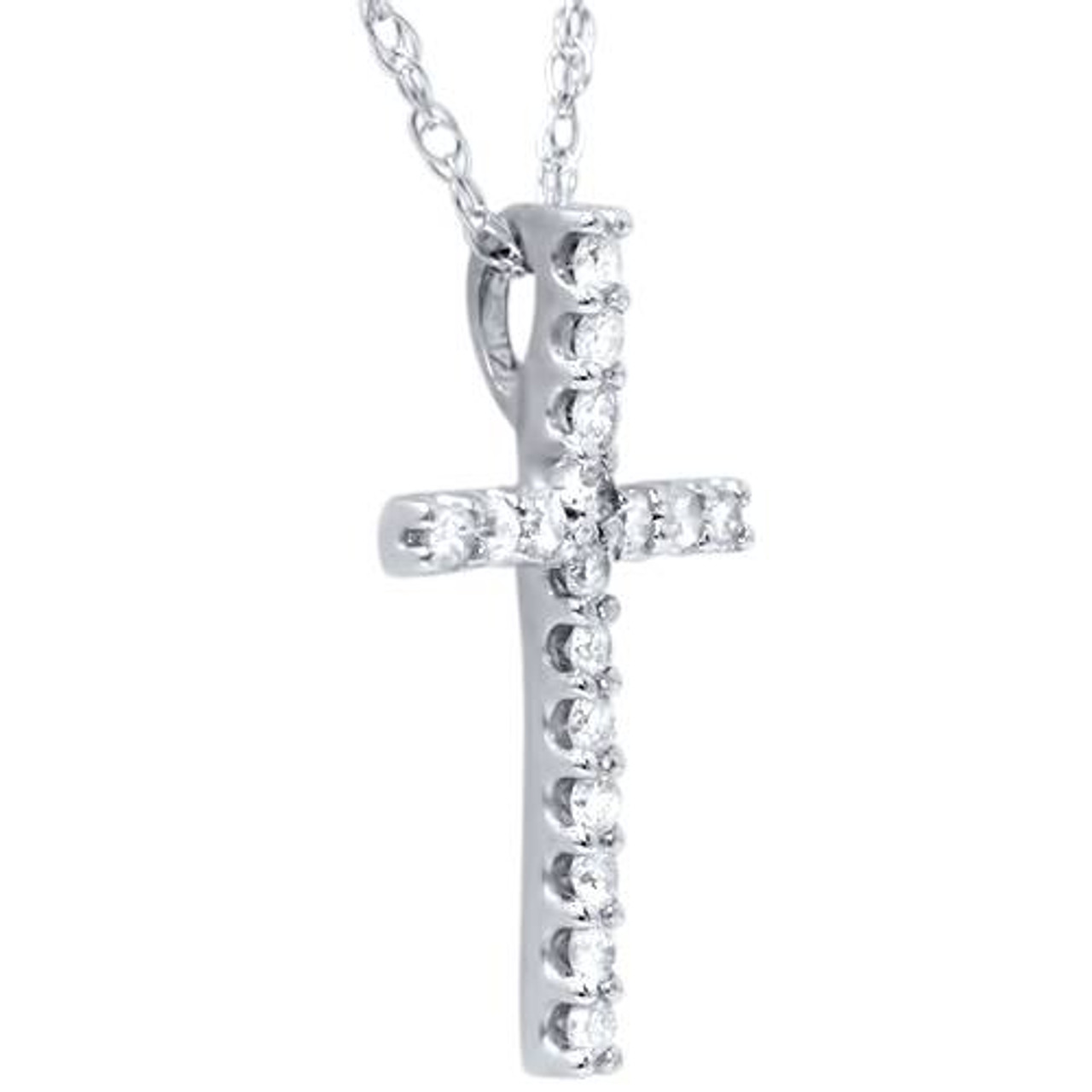 1/10ct Diamond Cross Pendant 10K White Gold 1/2