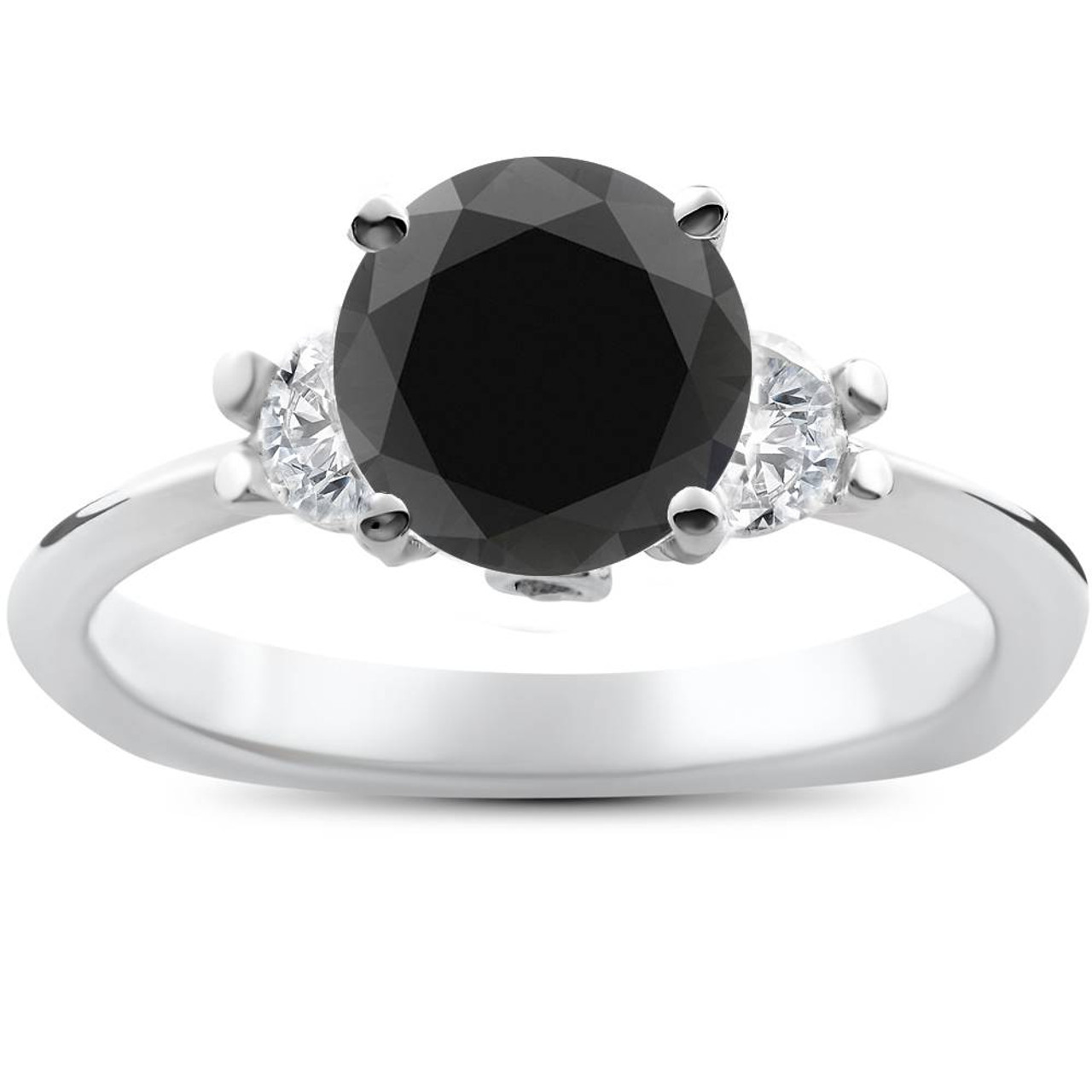 1 3/8ct Black Diamond Engagement Accent Anniversary Ring 14k White Gold