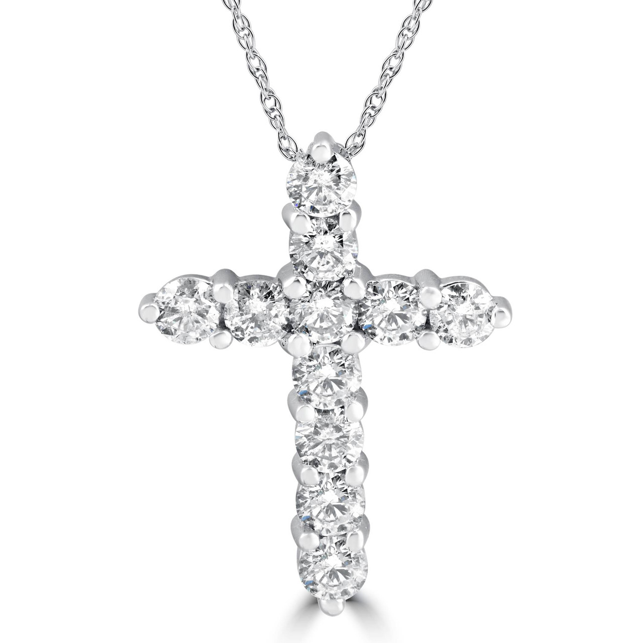 Details about   14k White Gold Diamond Cross Iced Pendant ONLY! 