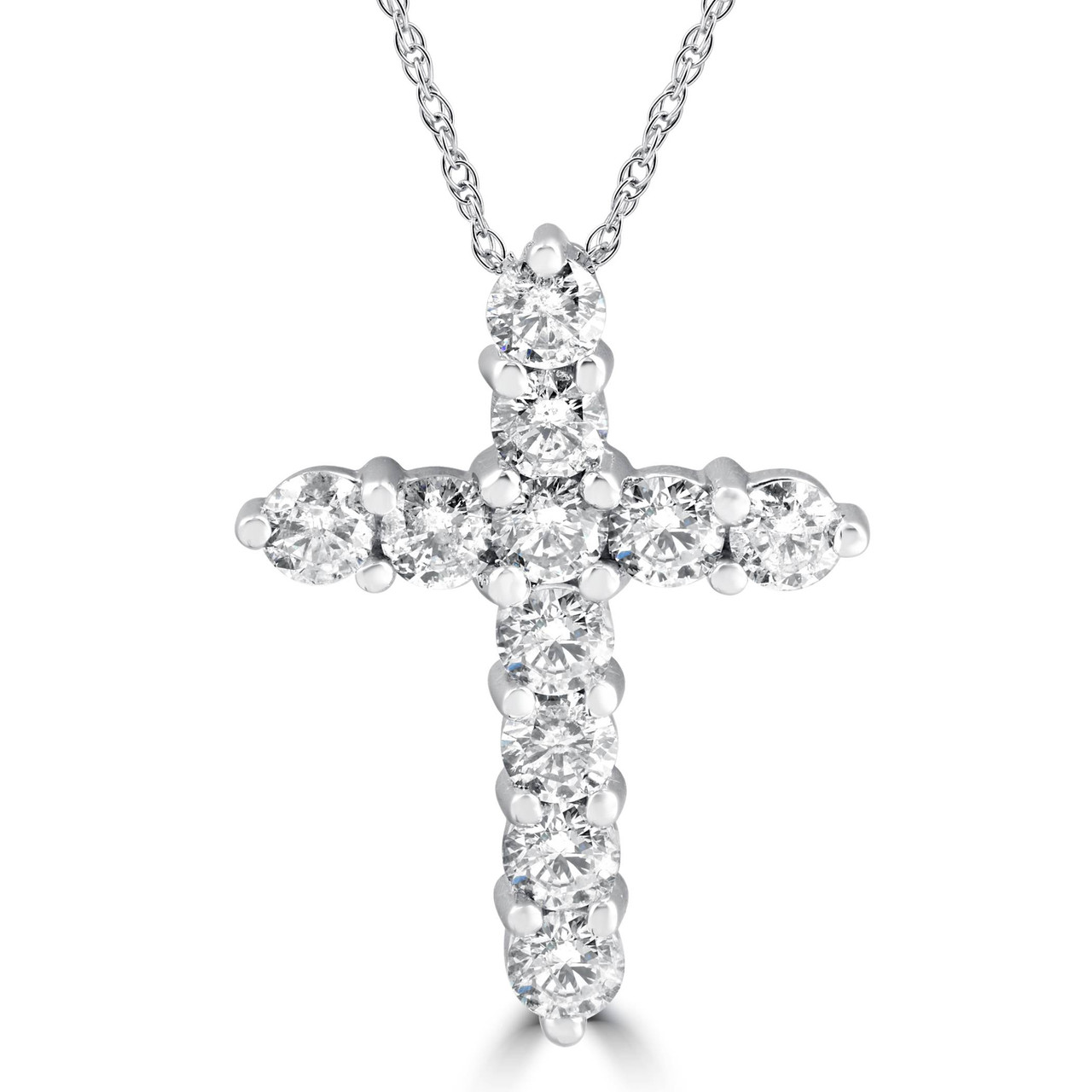 3CT Diamond Cross Pendant 14K White Gold Womens Round Brilliant Cut 18" Chain (H-I, I1)