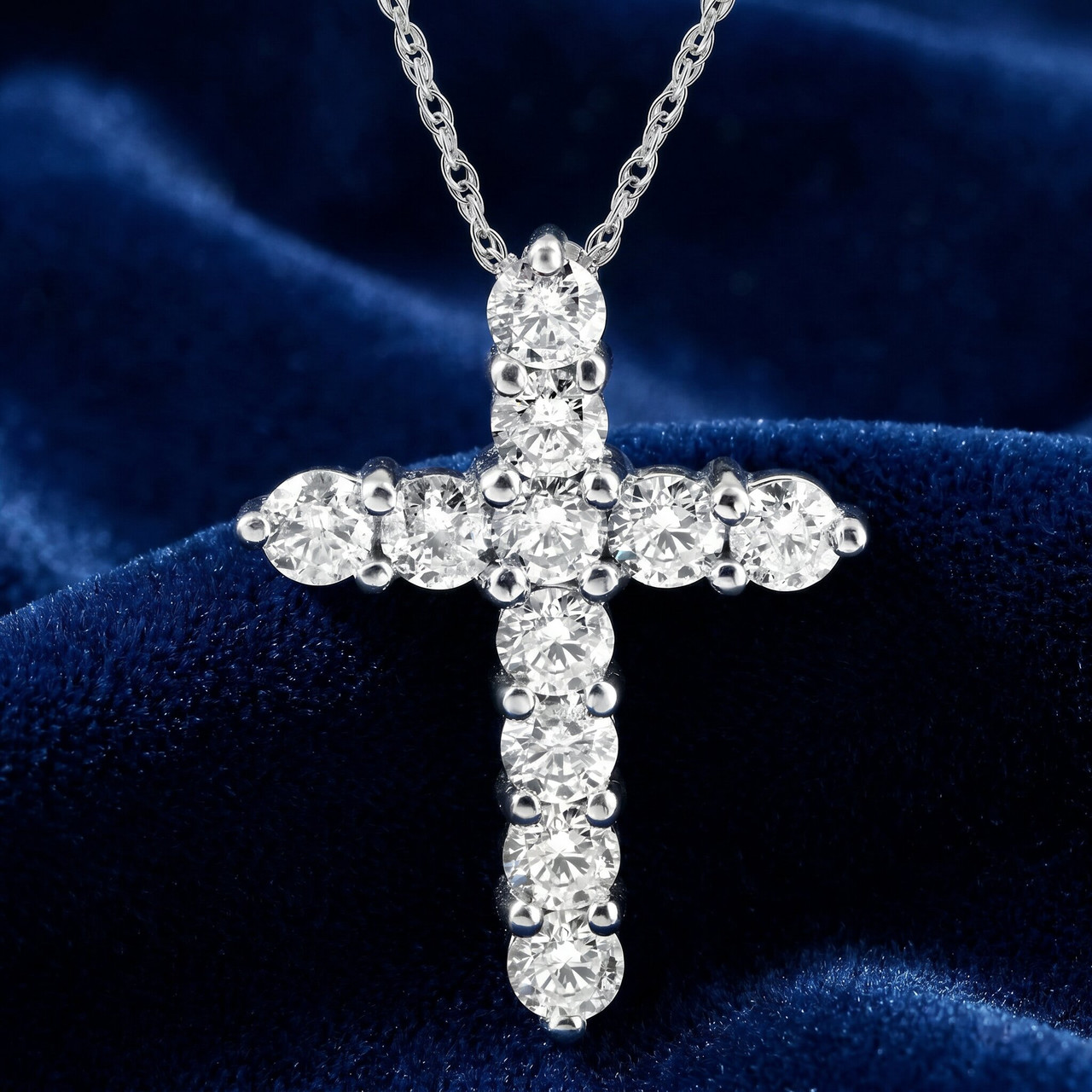 3CT Diamond Cross Pendant 14K White Gold Womens Round Brilliant Cut 18" Chain (H-I, I1)