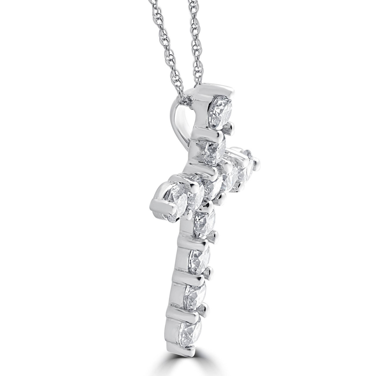 3CT Diamond Cross Pendant 14K White Gold Womens Round Brilliant Cut 18" Chain (H-I, I1)