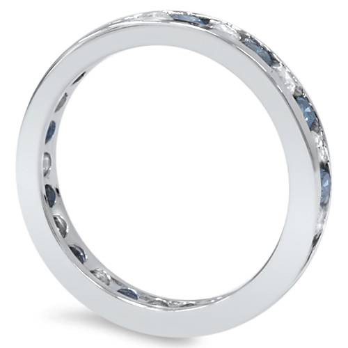 1ct Blue & White Diamond Eternity Guard Ring 14K White Gold (G-H, I1)
