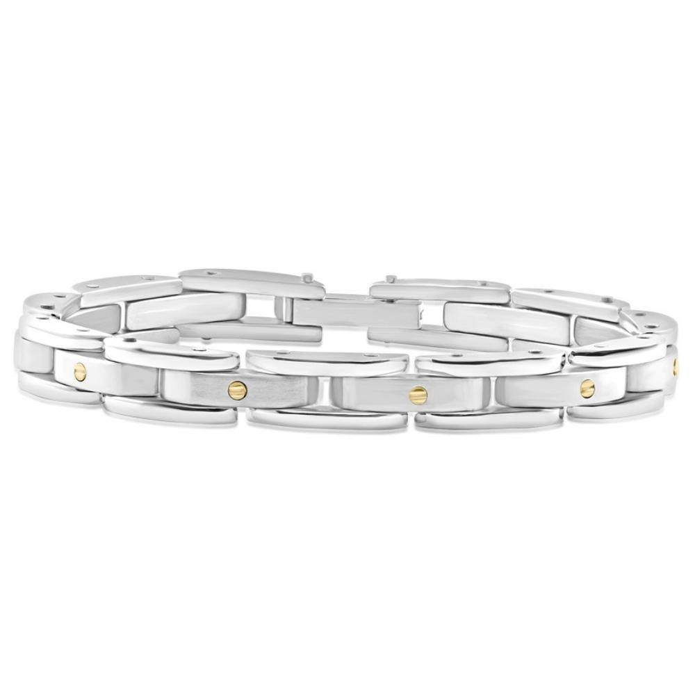 Men's Polished Steel Two Tone Two Row 8.5mm Flexible Link 8.5 " Bracelet