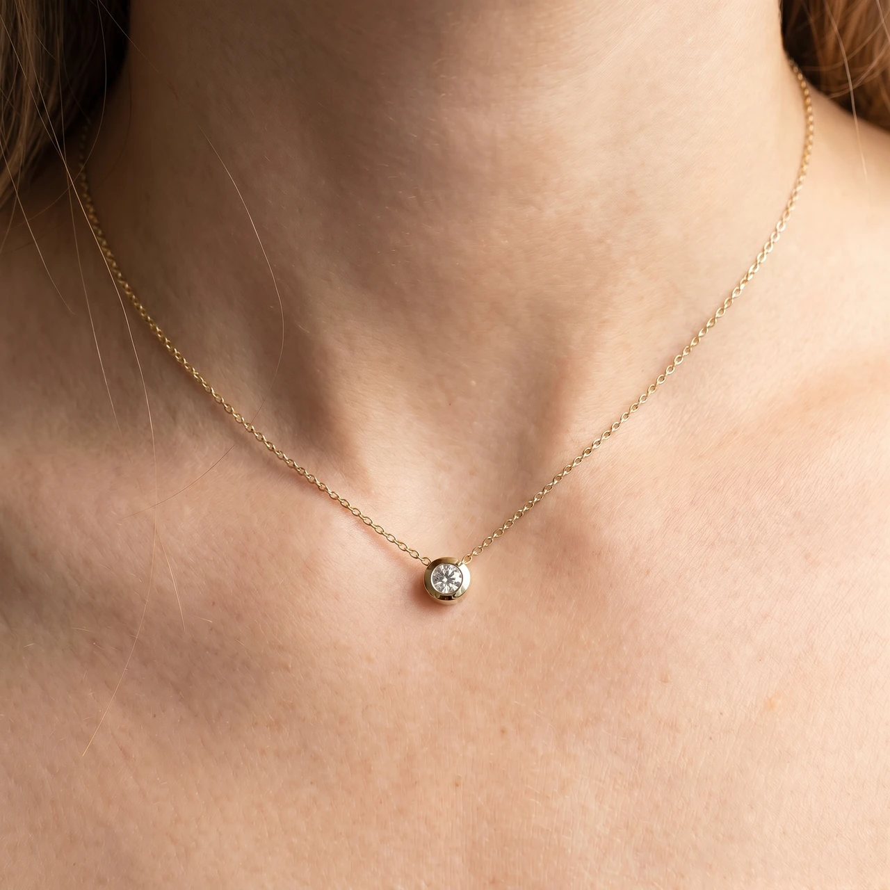 14K Yellow Gold 1/4ct Round Lab Grown Diamond Solitaire Bezel Pendant (F-G, VS)