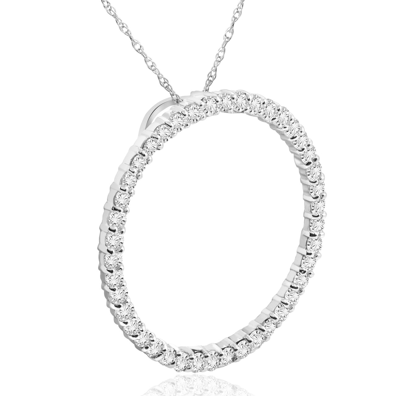 1Ct Diamond Circle Of Life Eternity Pendant 14K White Gold