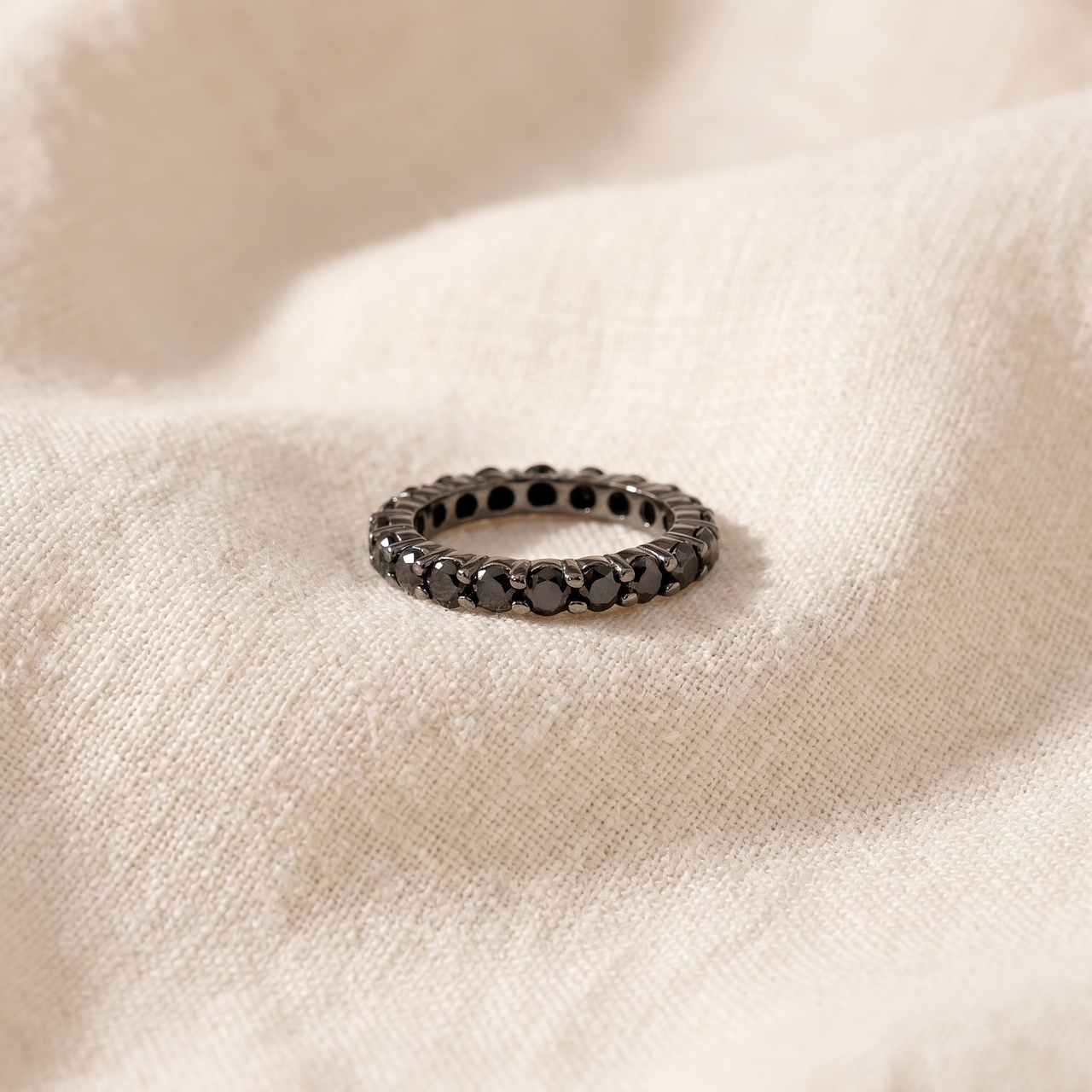 3 1/2ct Black Diamond Black Gold Eternity Stackable Ring (Black, I2-I3)
