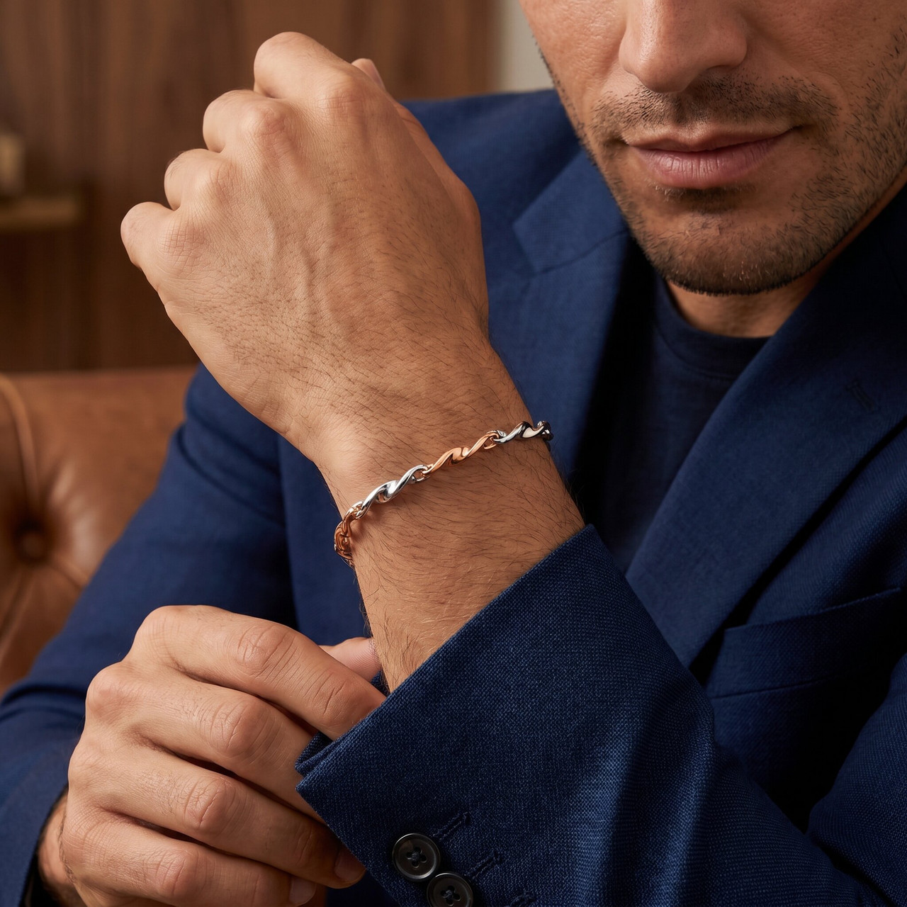 Men's Twisted Link 14k Gold (15gram) or Platinum (25gram) 4.5mm Bracelet 8"