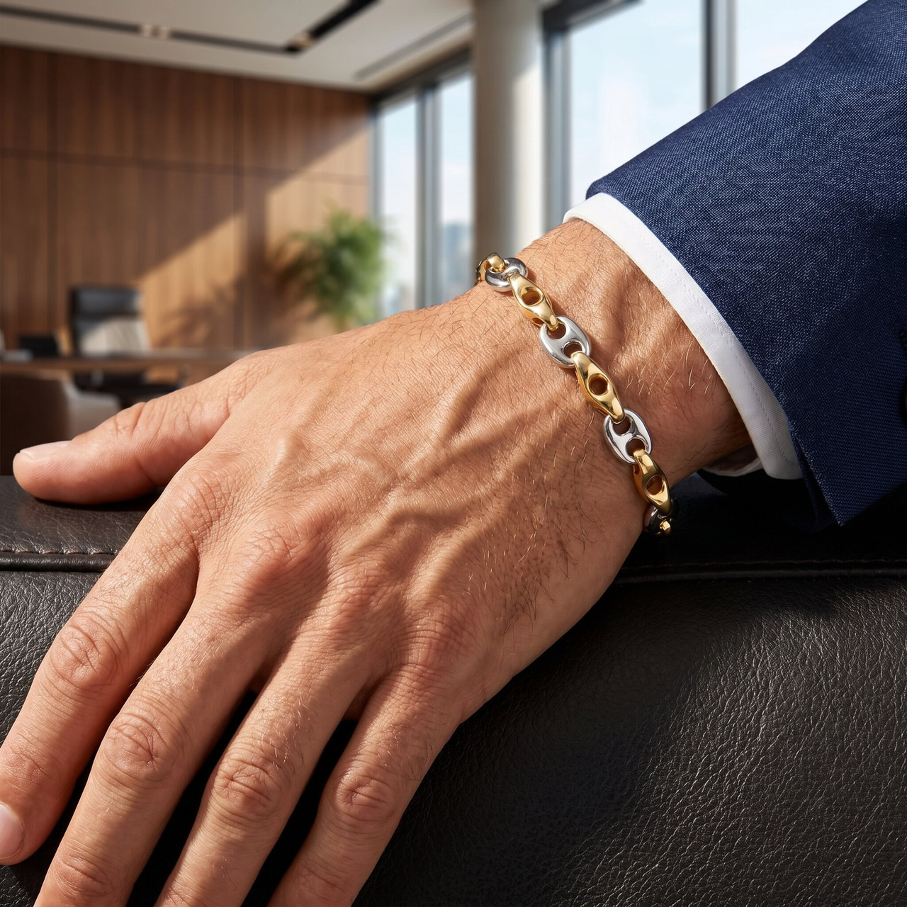 Men's Designer Mariner Link 14k Gold (32gram) or Platinum (51gram) 5-9mm Bracelet 8.75"
