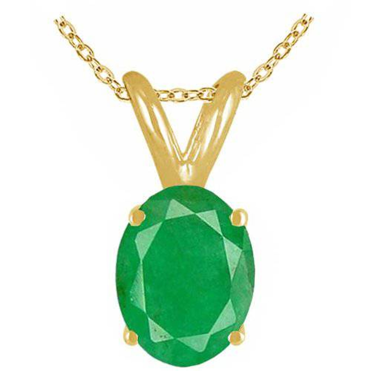 1ct Genuine Oval Emerald Solitaire Pendant 14K Yellow Gold