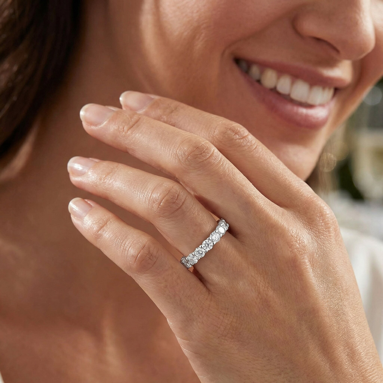 1 1/3CT Diamond Eternity Wedding Ring 14K White Gold (H-I, I1)