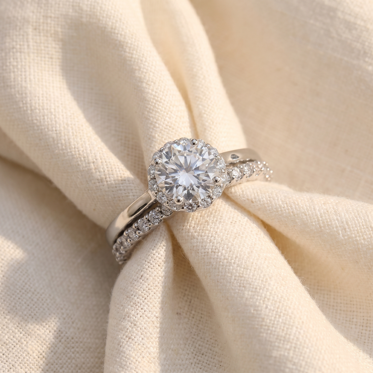 2 ct Eco Freindly Lab Created Diamond Madelyn Halo Engagement Ring & Eternity Ring (F-G, VS)