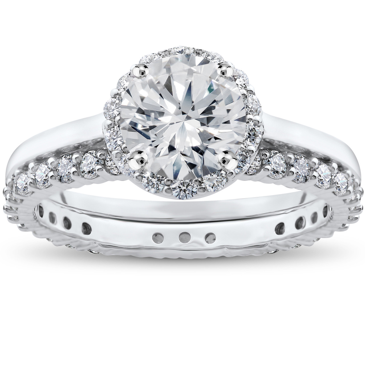 2 ct Eco Freindly Lab Created Diamond Madelyn Halo Engagement Ring & Eternity Ring (F-G, VS)