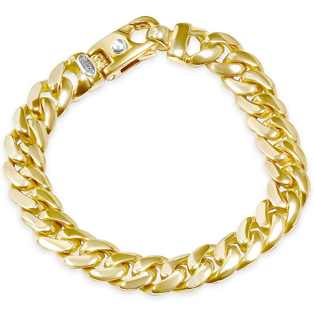 Bague Large En Or Jaune 14K Avec Zirconium Cubique - Motif Chaîne Cubaine, 8.5 Mm