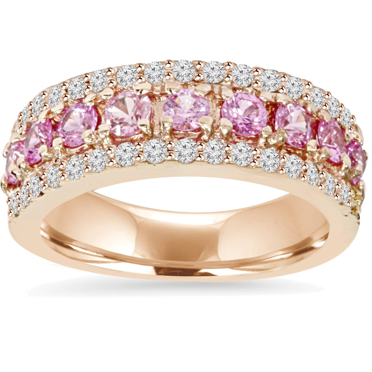 Rose Gold Pink Sapphire and Diamond Band