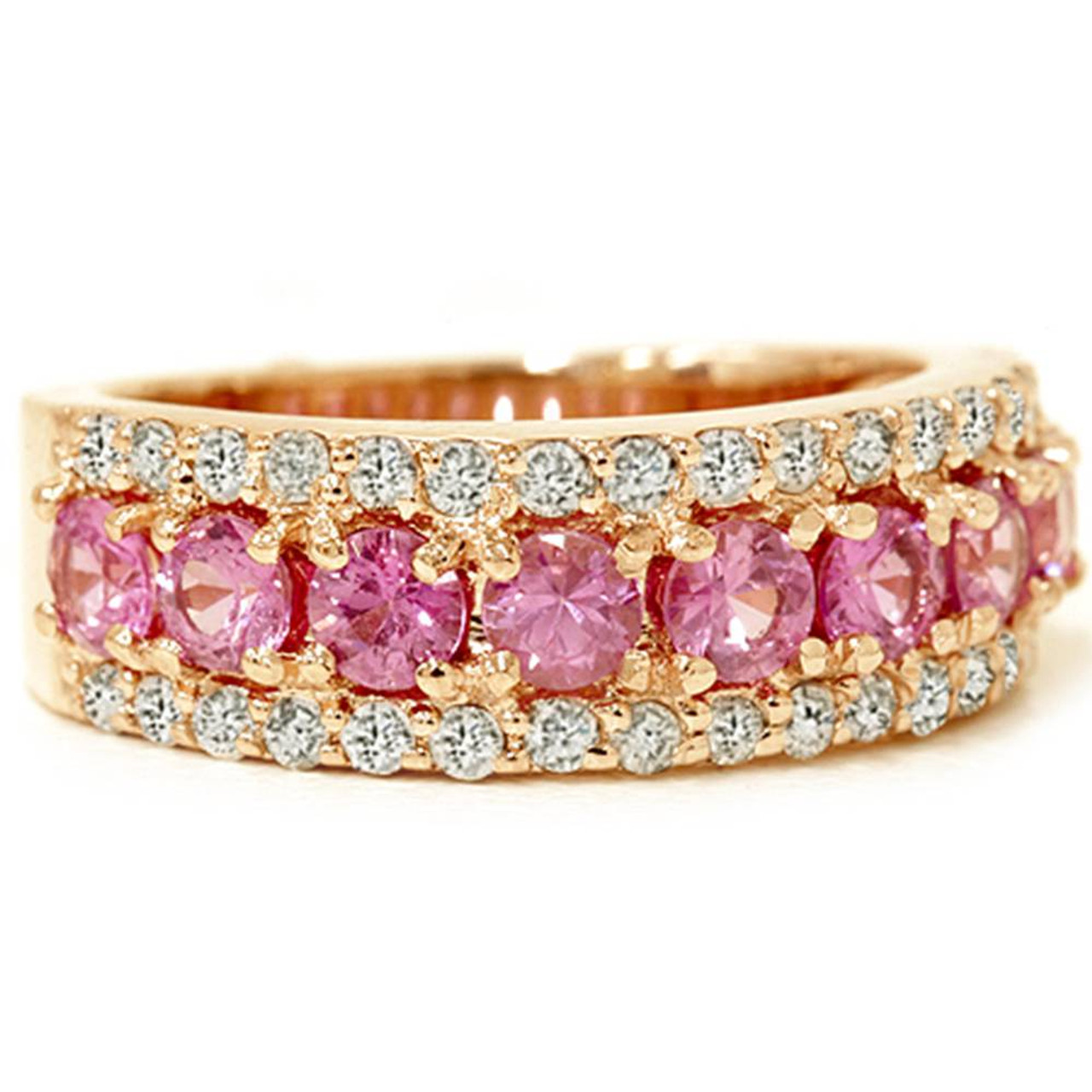 14kt Gold Pink Tourmaline Multi-Row Stackable Ring