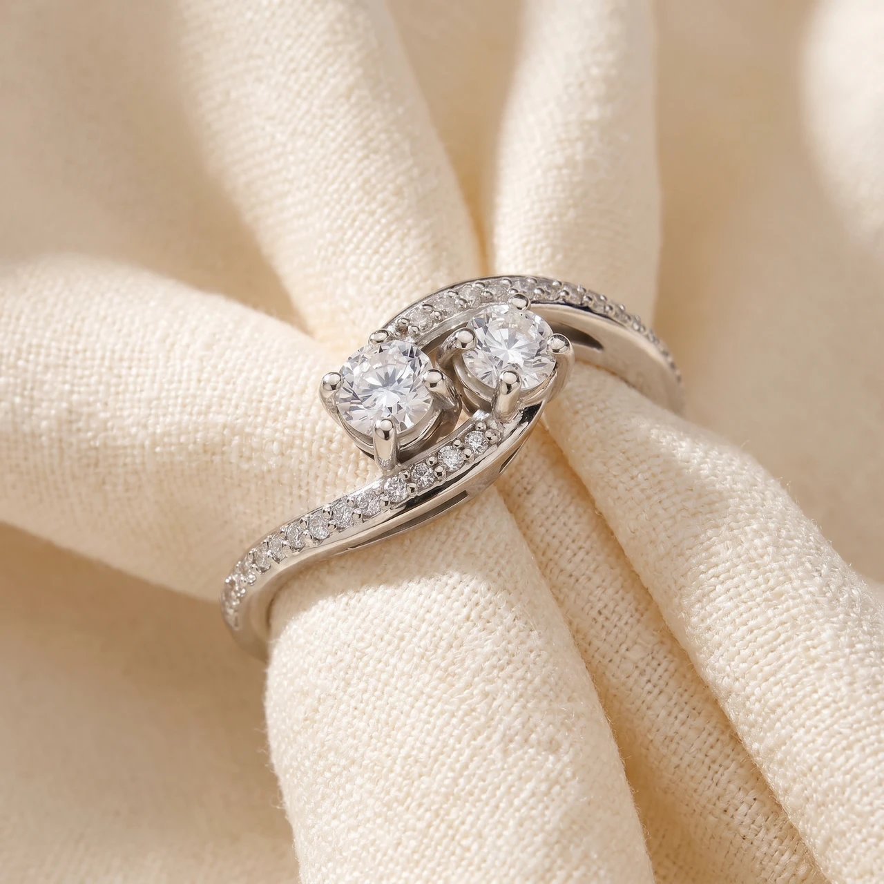 1/2 Carat 2 Stone Forever Us Diamond Engagement Ring White Gold (H-I, I1)
