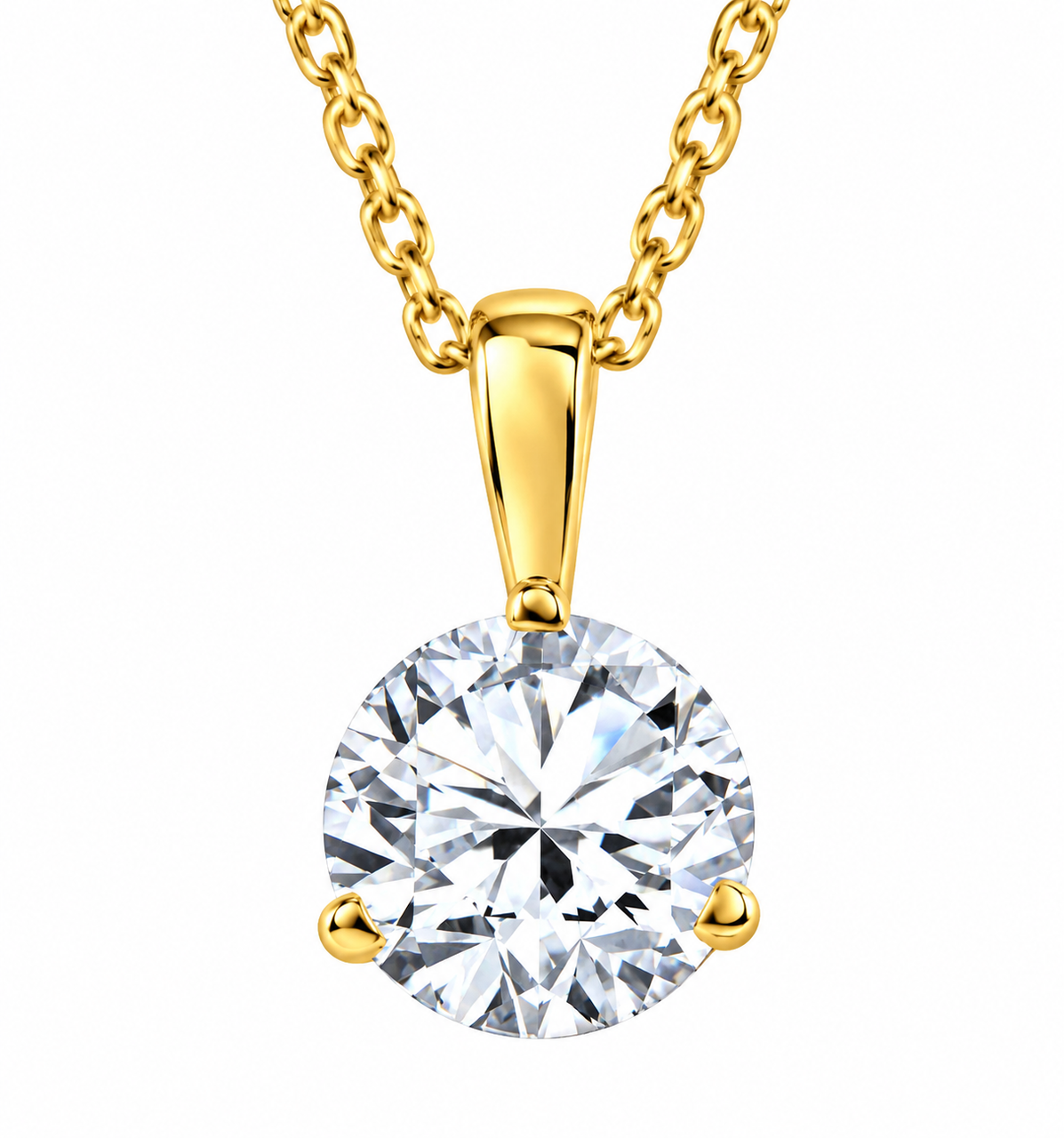 1/2Ct Solitaire Diamond 3Prong Martini Pendant 14k Gold Necklace Lab Grown (G-H, SI)