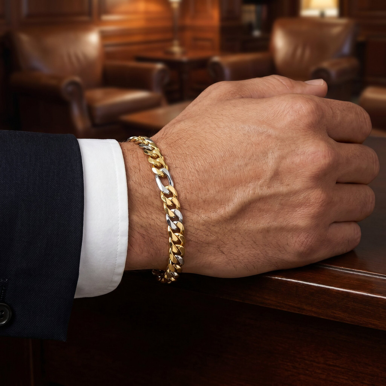Men's Classic Figaro Link 14k Gold (28gram) or Platinum (45gram) 6.5mm Bracelet 8.5"