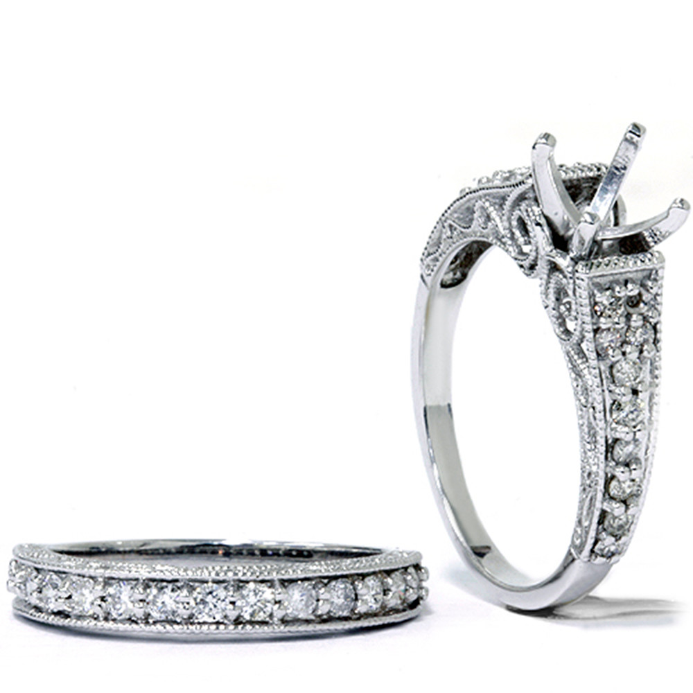 3/4ct Vintage Diamond Ring Heirloom Filigree Set 14K White Gold (G-H, SI)