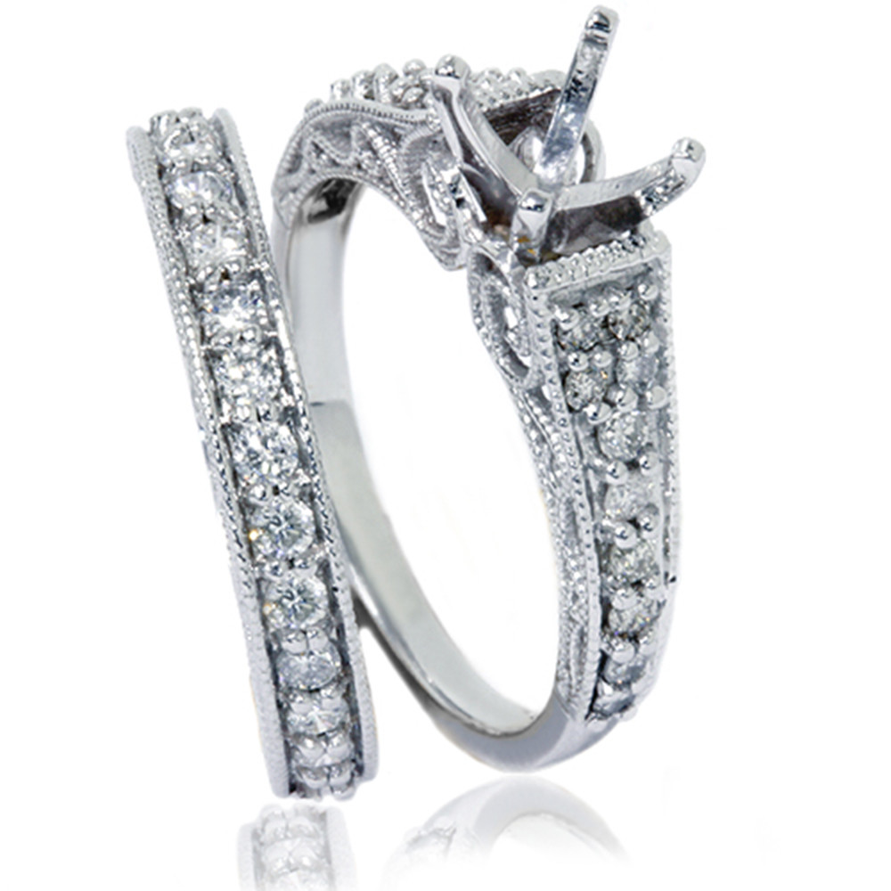 3/4ct Vintage Diamond Ring Heirloom Filigree Set 14K White Gold (G-H, SI)