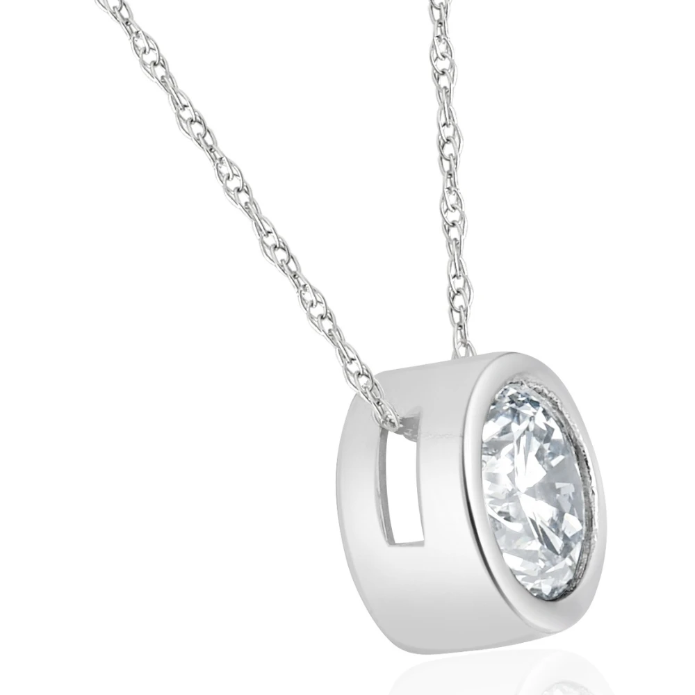 1 1/2Ct Solitaire Round Cut Lab Grown Diamond Bezel 14k Gold Necklace Pendant (F-G, VS)