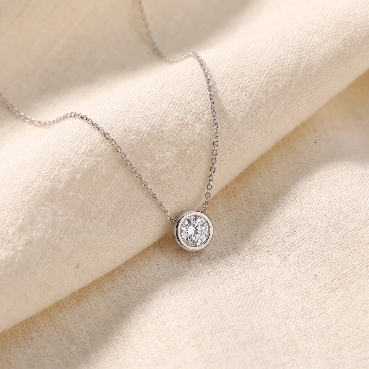 1 1/2Ct Solitaire Round Cut Lab Grown Diamond Bezel 14k Gold Necklace Pendant (F-G, VS)